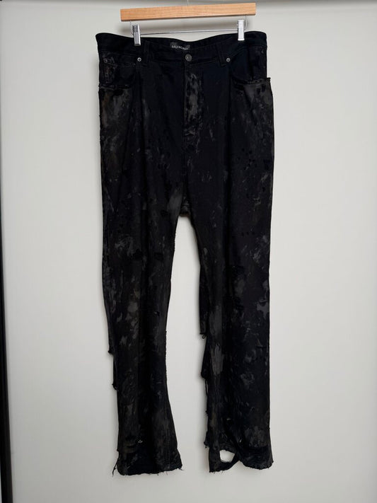 Preowned Balenciaga Mud Distessed Black Denim size L