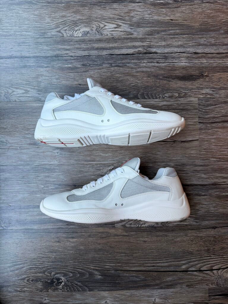 Preowned Prada American Cup Patent White Grey size 9.5(11.5)