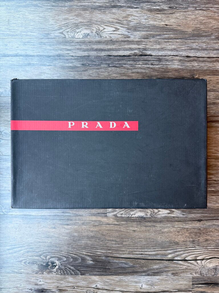 Preowned Prada American Cup Patent White Grey size 9.5(11.5)