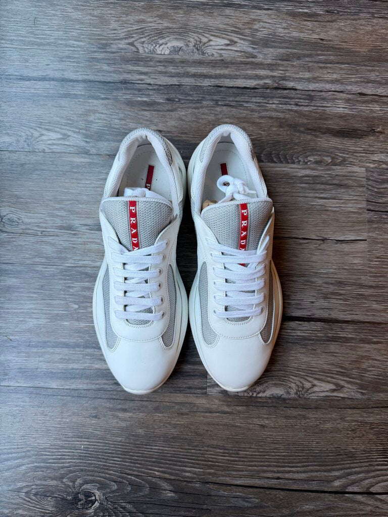 Preowned Prada American Cup Patent White Grey size 9.5(11.5)