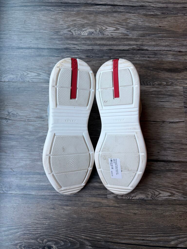 Preowned Prada American Cup Patent White Grey size 9.5(11.5)