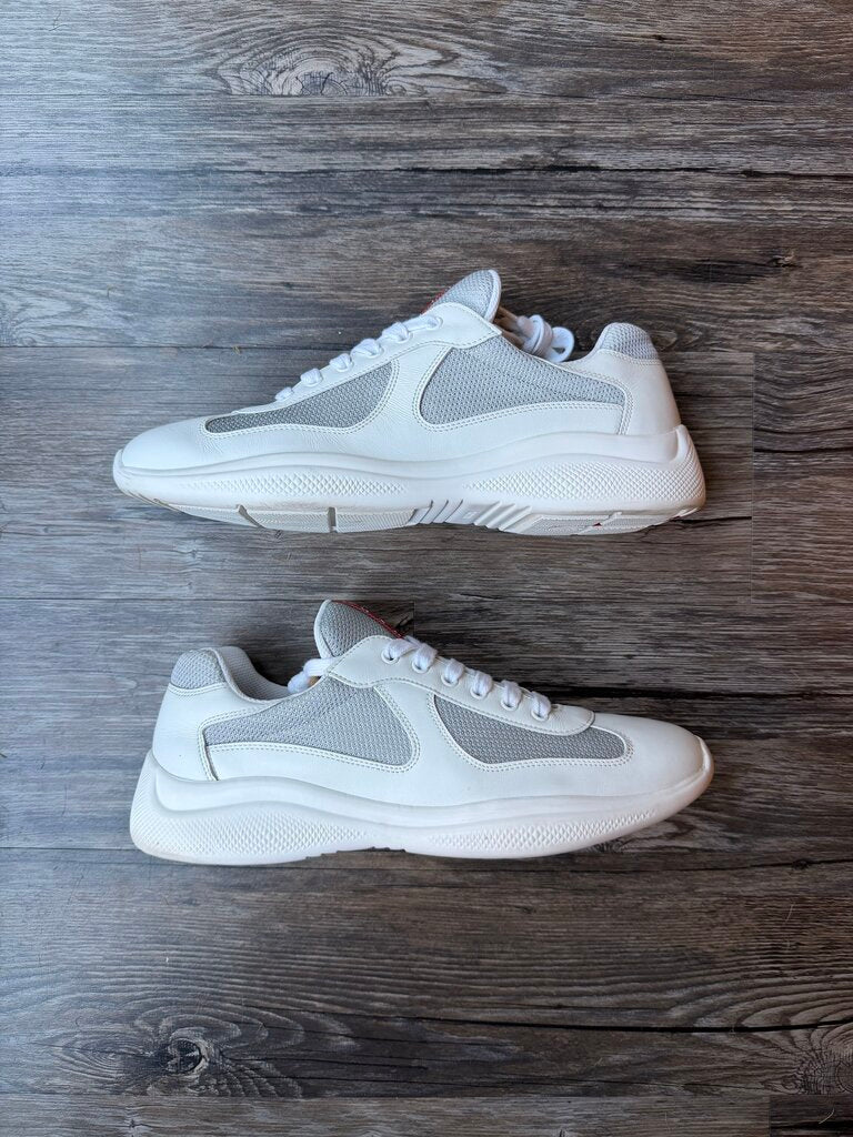 Preowned Prada American Cup Patent White Grey size 9.5(11.5)