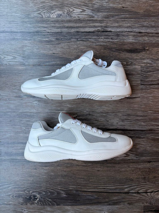 Preowned Prada American Cup Patent White Grey size 9.5(11.5)