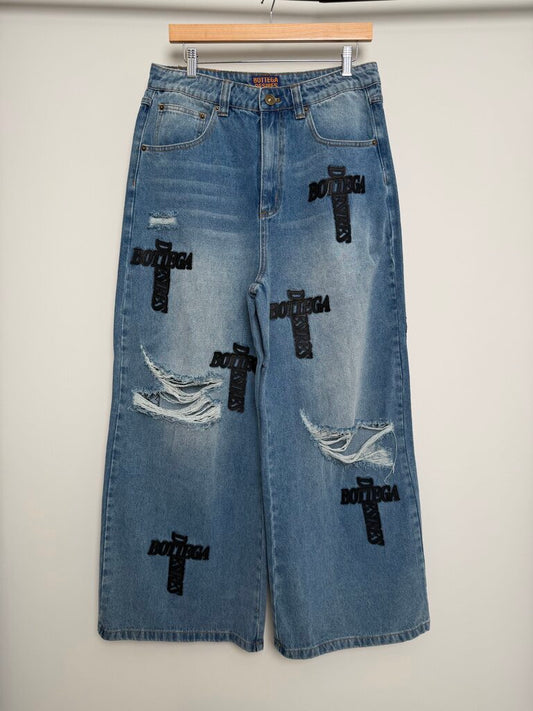 New Bottega Desires Lightwash Black Patch Denim size 30