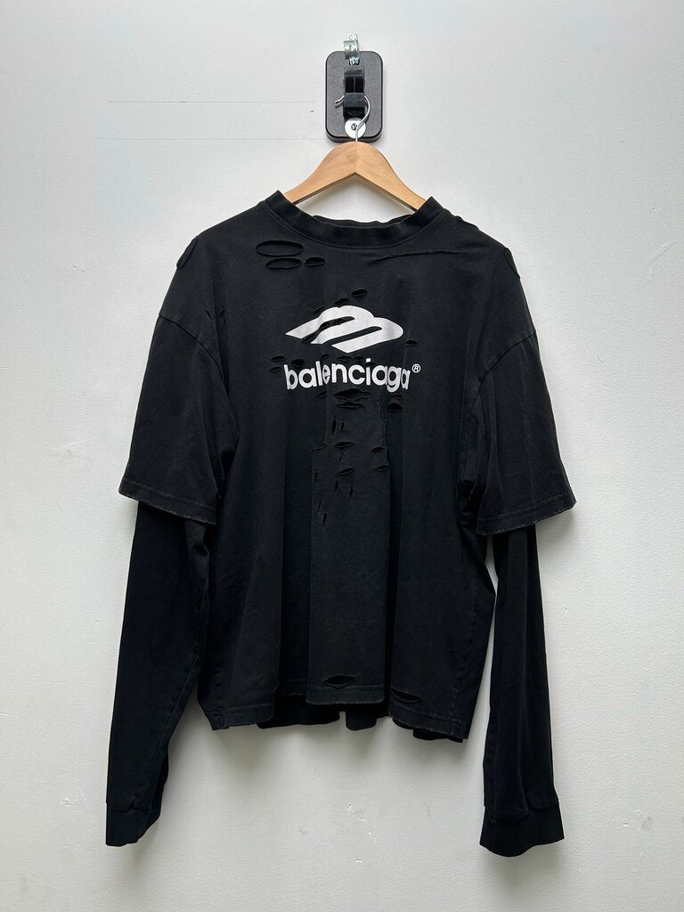 Preowned Balenciaga Tee Long Sleeve 3B Black Size Medium