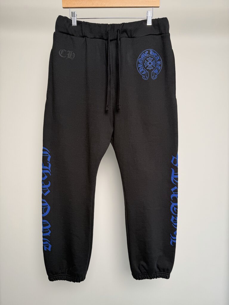 New Chrome Heart Black Blue Scroll sweatpants size M