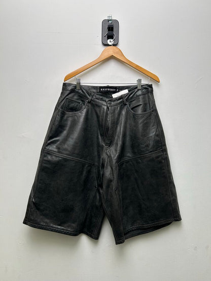 Preowned Gv Gallery Black Leather Double Knee Shorts Sz.Medium