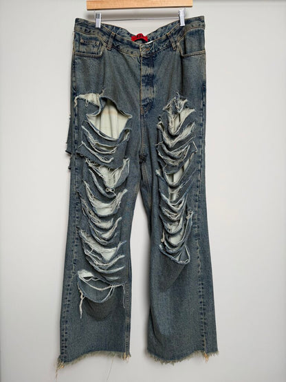 424 Distressed Mid Wash Double Layered Denim size 36