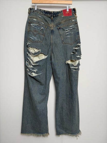 424 Distressed Mid Wash Double Layered Denim size 36