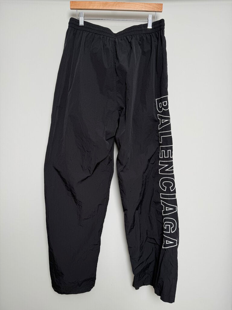 Preowned Balenciaga Nylon Spellout Vertical Logo Black Sweatpants size L