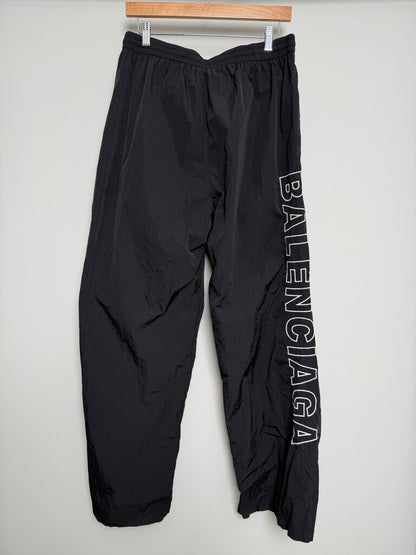 Preowned Balenciaga Nylon Spellout Vertical Logo Black Sweatpants size L