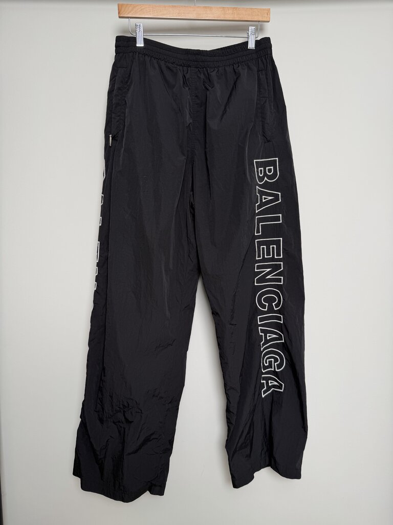 Preowned Balenciaga Nylon Spellout Vertical Logo Black Sweatpants size L