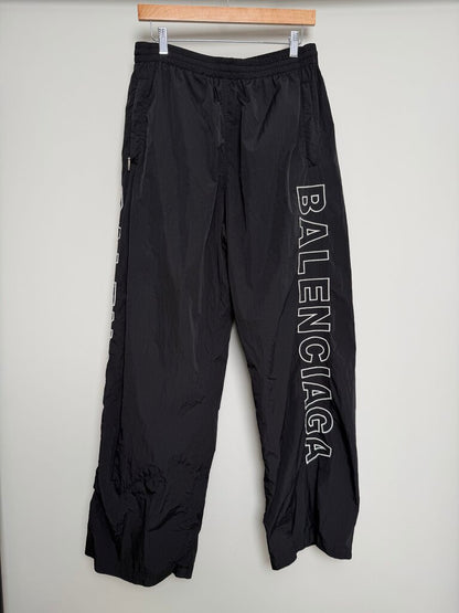 Preowned Balenciaga Nylon Spellout Vertical Logo Black Sweatpants size L