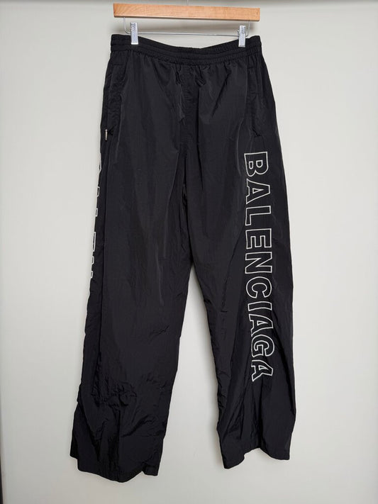 Preowned Balenciaga Nylon Spellout Vertical Logo Black Sweatpants size L
