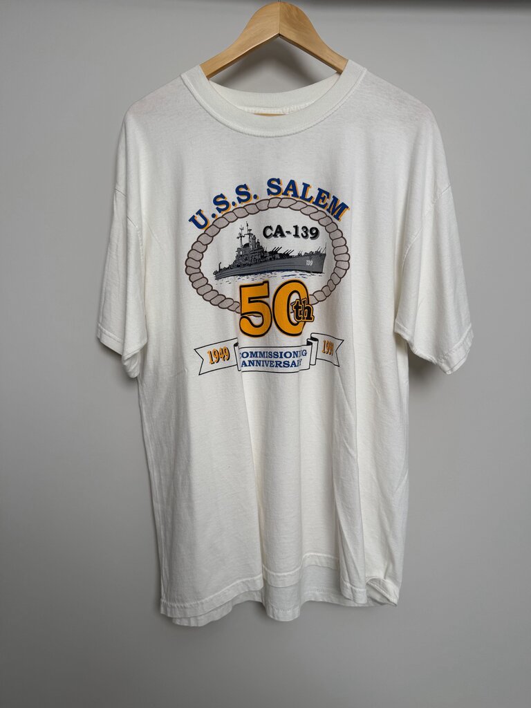 90s U.S.S Salem 50th Anniversary White Tee size XL