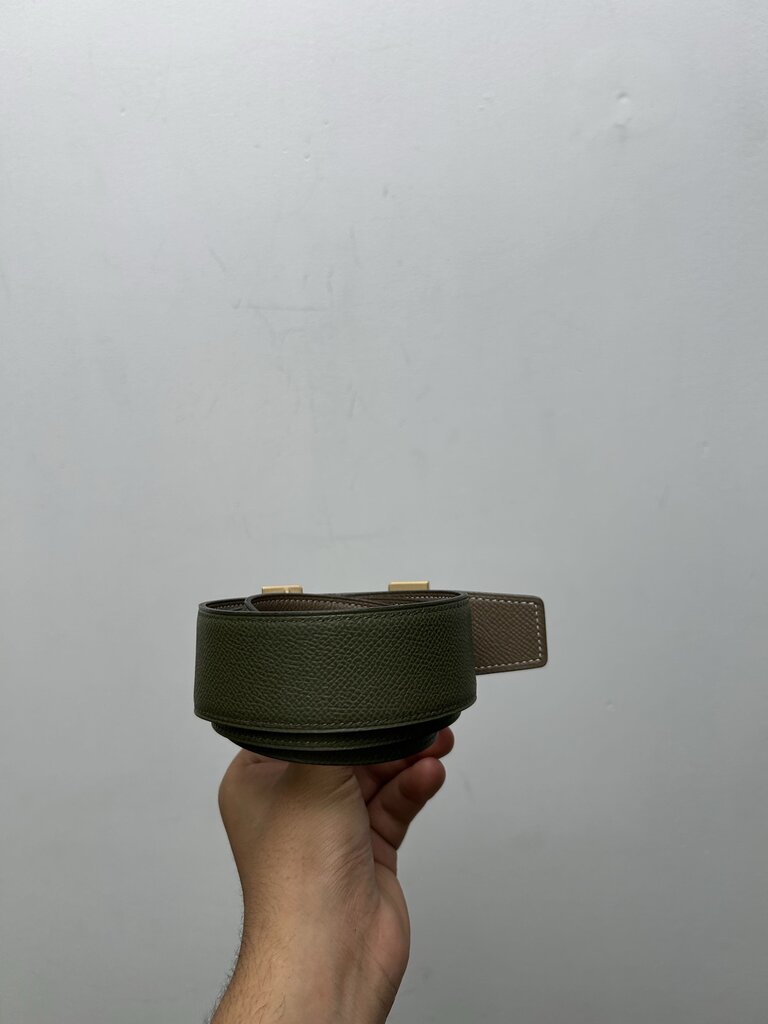 Preowned Hermes Gold H Olive & Brown Belt sz.85