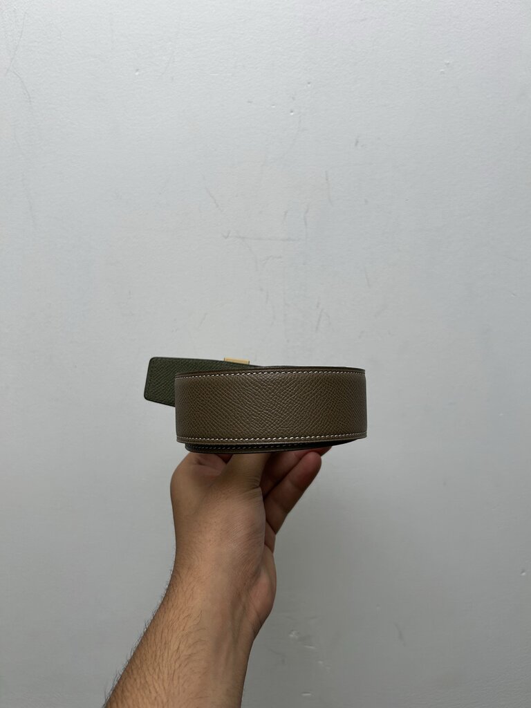 Preowned Hermes Gold H Olive & Brown Belt sz.85