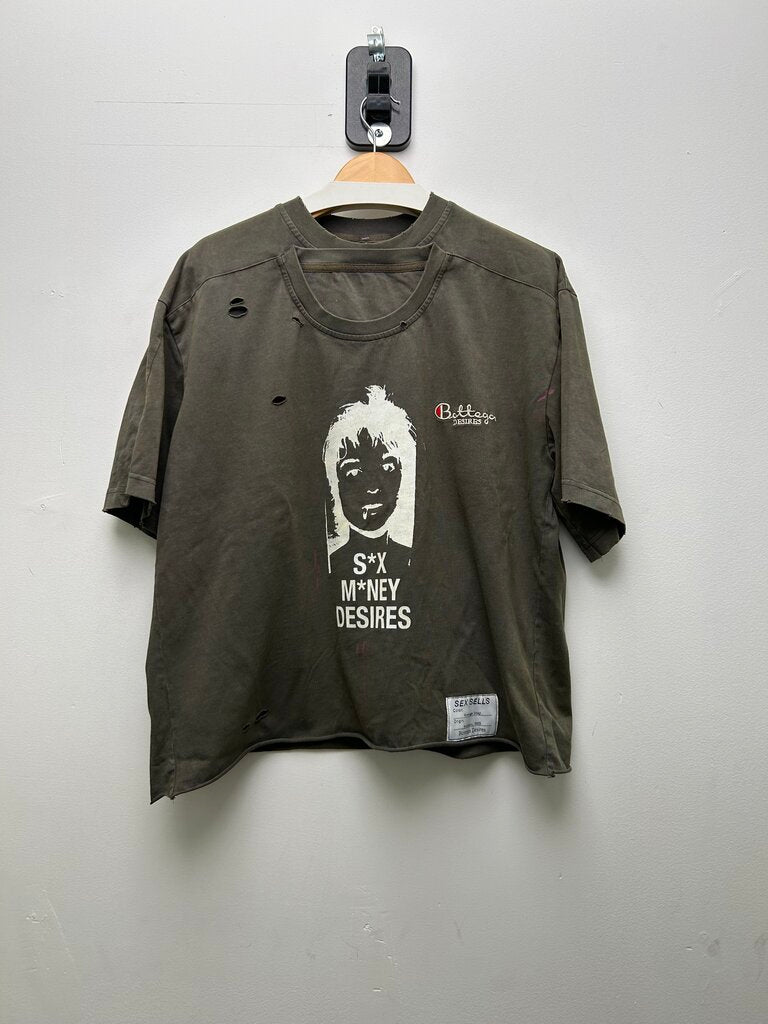 Preowned Bottega Desires Sex Money Desires Brown Distressed Tee sz.S