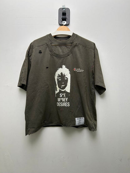 Preowned Bottega Desires Sex Money Desires Brown Distressed Tee sz.S