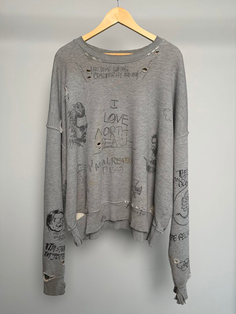 New Paly Love North Beach Grey Distressed Crewneck size XL/2XL