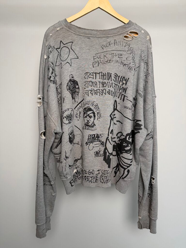 New Paly Love North Beach Grey Distressed Crewneck size XL/2XL