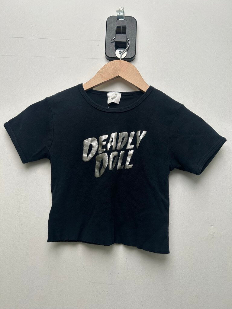 Preowned Chrome Hearts Black Silver Deadly Doll Baby Tee Sz.Medium