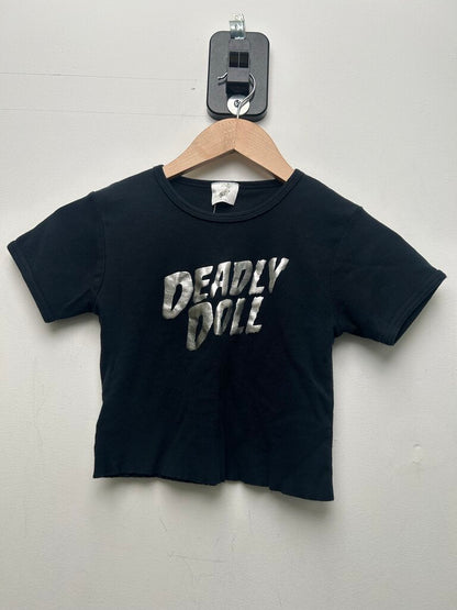 Preowned Chrome Hearts Black Silver Deadly Doll Baby Tee Sz.Medium