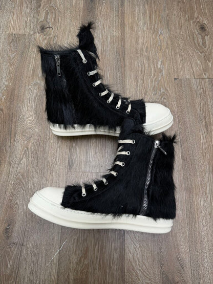 Preowned Rick Owens Ramone High Mohair Black Milk Size 45 (NO BOX)