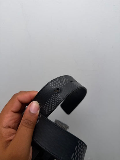 Preowned Louis Vuitton Black Damiere Multi Print Belt sz.95/38 (FLAW)