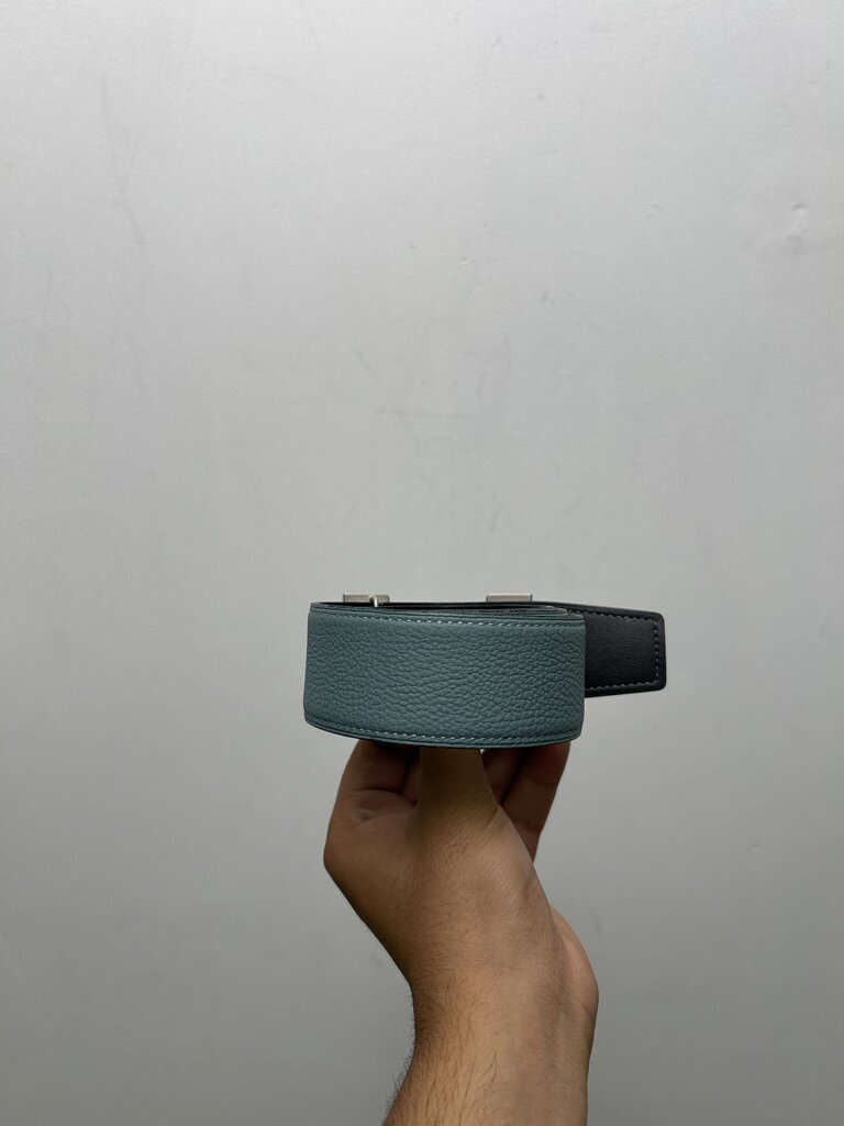 Preowned Hermes Reversible Silver H Teal Black Belt sz.95 38