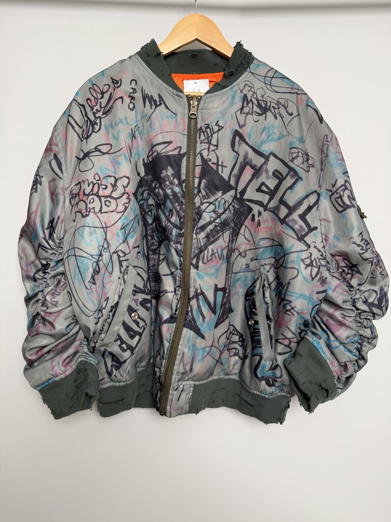 Preowned Mowalola Graffitti Olive Bomber Size L