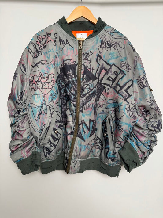Preowned Mowalola Graffitti Olive Bomber Size L