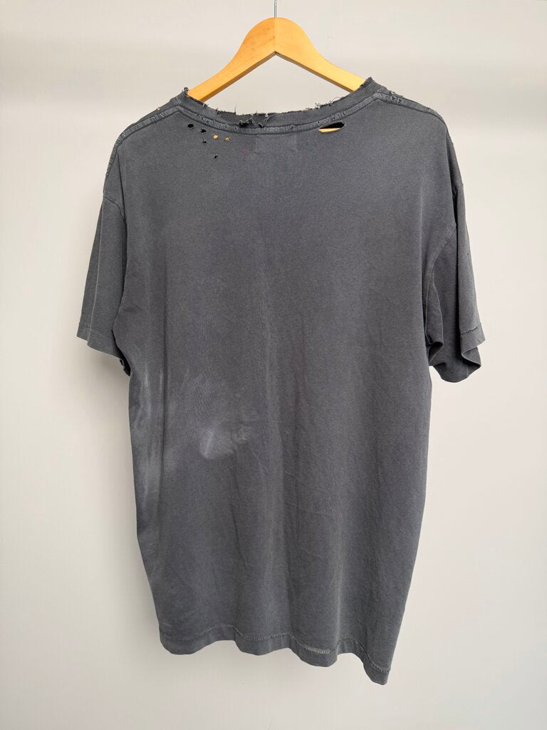 Preowned ERD Spellout Black Distressed Pocket Tee size L