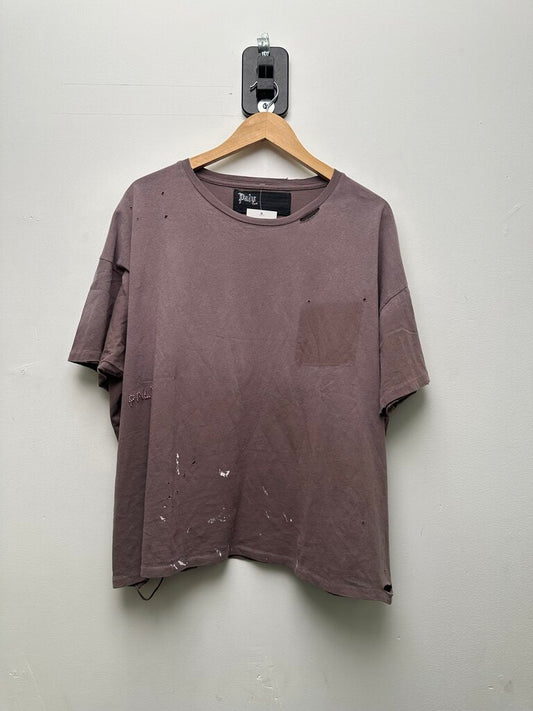 New Paly White Paint Purple Pocket Distressed Tee sz.S