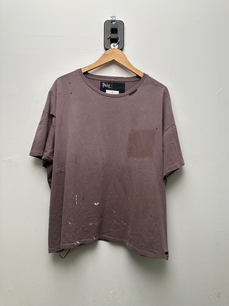 New Paly White Paint Purple Pocket Distressed Tee sz.M