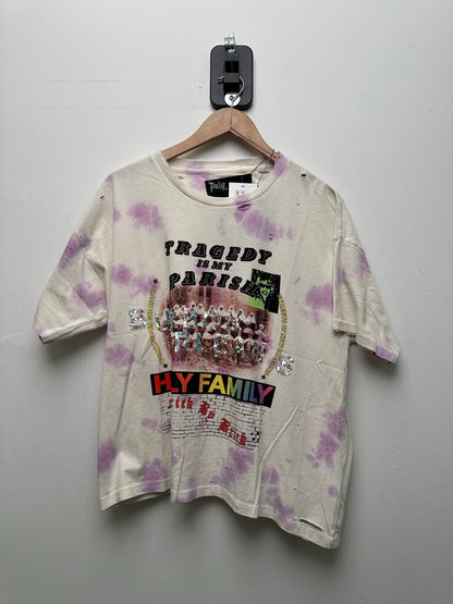 New Paly Holy Family Purple Tie Dye Cream Tee sz.S