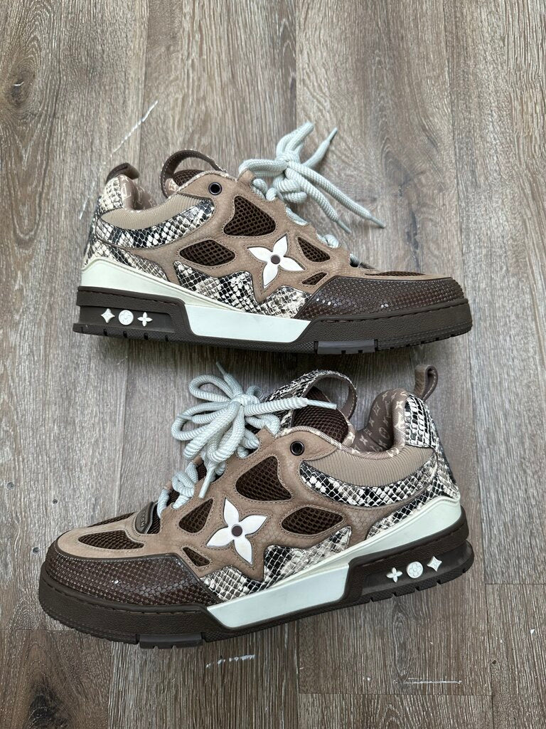 Preowned Louis Vuitton Brown Cream Snake Skate Sz.10LV/12M