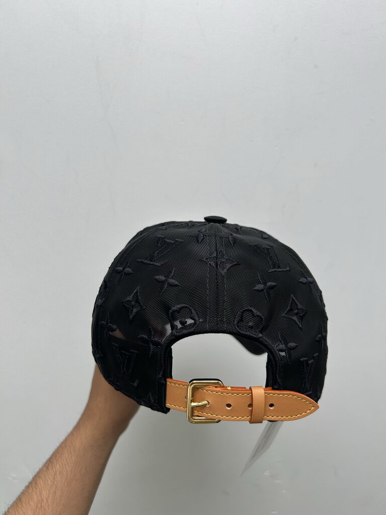 Preowned Louis Vuitton Black Mesh Monogram Leather Strap Hat