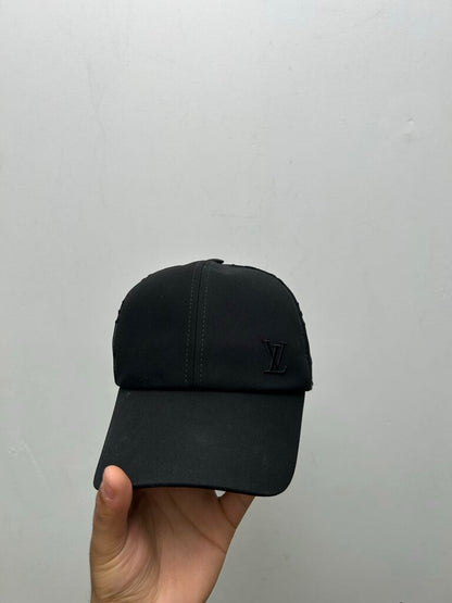 Preowned Louis Vuitton Black Mesh Monogram Leather Strap Hat