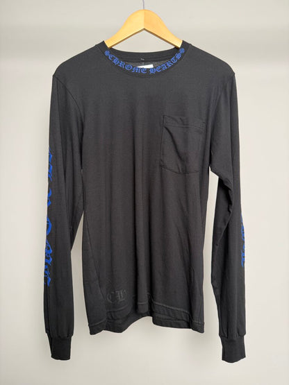 New Chrome Heart Collar Logo Spell Out Black Blue L/S size S