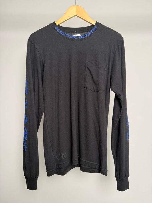 New Chrome Heart Collar Logo Spell Out Black Blue L/S size S