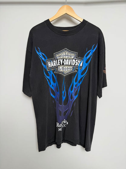 90s Harley Davidson Mexico Blue Flames Black Tee size XL