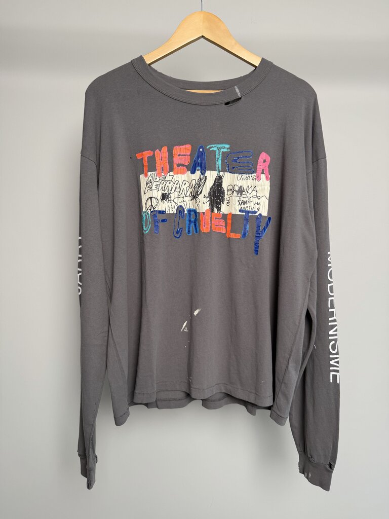 New Paly Theater of Cruelty Orange Blue Logo Grey Longsleeve Sz. S
