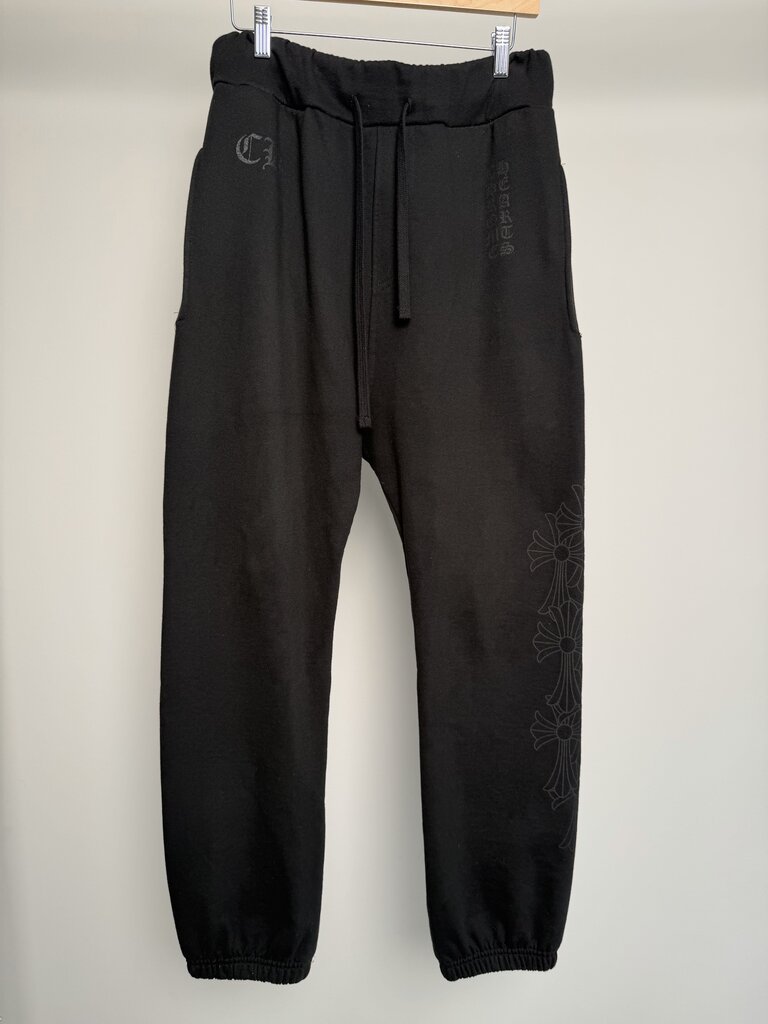 Preowned Chrome Hearts Vertical Logo Blk/Blk Sweatpants size XS