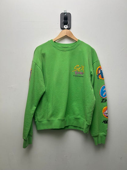 Preowned Chrome Hearts Neon Green Sex Records Crewneck sz.L