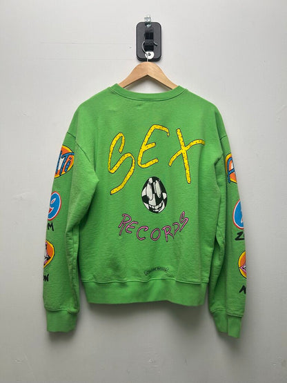 Preowned Chrome Hearts Neon Green Sex Records Crewneck sz.L