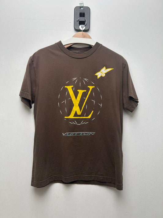 Preowned Louis Vuitton Brown Yellow Embellished Tee Size Small