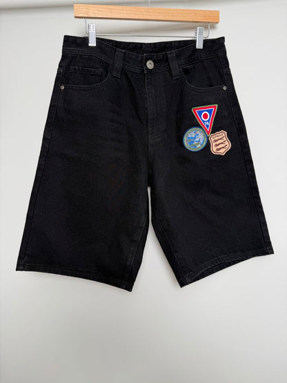 New 74iswar Black Patch Denim Shorts size 30
