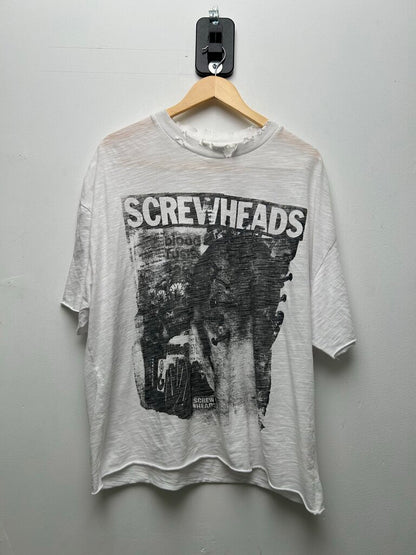 Preowned Greedy Unit Screwhead White Distressed Tee sz.XL
