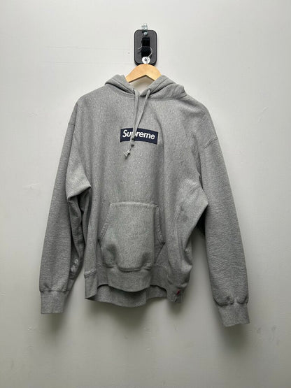 Preowned Supreme Heather Grey Navy Bogo Hoodie sz.L